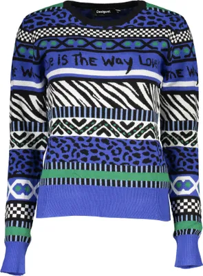 Produktbild von Stylischer Damenpullover in Blau mit Kontrastdetails und Rundhals