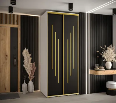 Produktbild von Kleiderschrank YVONA 8 - 110/60 cm, weiß/schwarz/gold