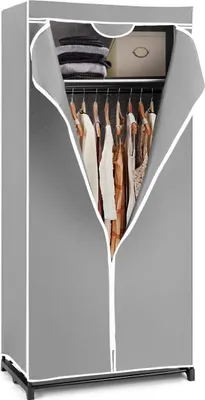 Produktbild von GOPLUS Kleiderschrank Stoff, Stoffschrank mit Reißverschluss & Kleiderstange, Stoffkleiderschrank klappbar für Schlafzimmer, 74 x 50 x 172 cm (Grau)