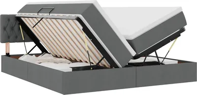 Obrázok produktu pre LED úložná posteľ s matracom Tmavosivá 200 x 200 cm Látka