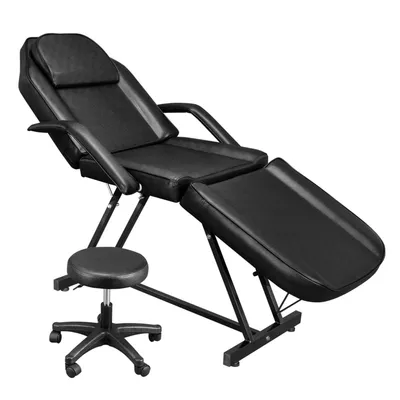 Produktbild von Massageliege Kosmetikliege klappbar höhenverstellbar mit kosmetikhocker, Massagebett aus Kunstleder belastbar bis 150kg, Schwarz