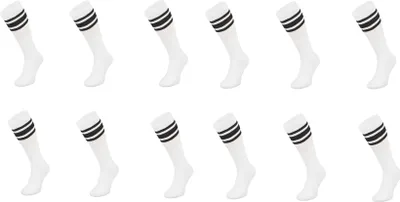 Produktbild von (12 Paar) Sportsocken in Weiß 60 cm Basketsocken, Schwarz gestreift Wadenlänge OneSize