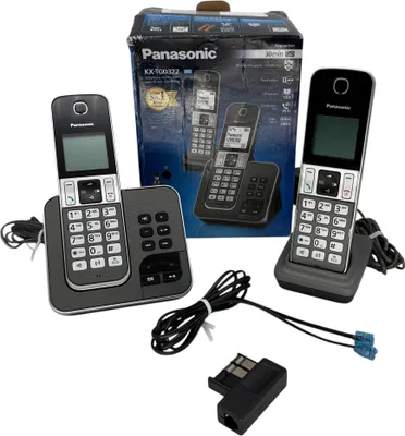 Zdjęcie produktu dla Panasonic KX-TGD322, Telefon w systemie DECT, Głośnik, 120 wejścia, Nazwa i identyfikacja dzwoniącego, SMS, Czarny, Szary