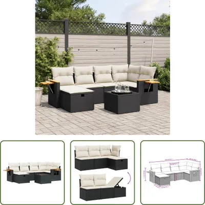 Produktbild von The Living Store 7-tlg. Garten-Sofagarnitur mit Kissen Schwarz Poly Rattan