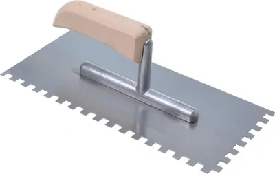 Produktbild von Aqbau® Zahnkelle Edelstahl 270x130mm Glättkelle mit Zahnung Holzgriff (Zahn 8x8mm)