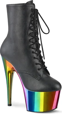 Produktbild von Pleaser ADORE-1020 Plateau Stiefeletten Schwarz - Rainbow Chrome EU 35