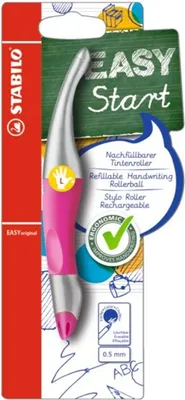 Produktbild von Ergonomischer Tintenroller für Linkshänder - STABILO EASYoriginal metallic in neonpink - Einzelstift - Schreibfarbe blau (löschbar) - inklusive Patrone
