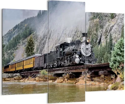 Produktbild von Bild auf Leinwand - Leinwandbild - 3 Teile - Alt Lokomotive Berge - 130x100cm - Wand Bild - Wanddeko - Wandbilder - Leinwanddruck - Bilder - Wanddekoration - Leinwand bilder - CB130x100-4581
