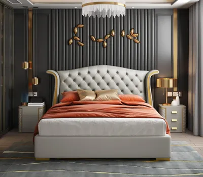 Image de Chambre à coucher de luxe Lit double 150/180x200cm Métal Nouveau Hôtel Lits Cuir