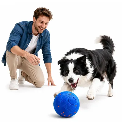 Produktbild von Interaktiver Hundeball, 3 Modi Katzenspielzeuge, wiederaufladbar, ETPU bissfest, 8,2cm – selbstbewegender Spielball & Anti-Langeweile