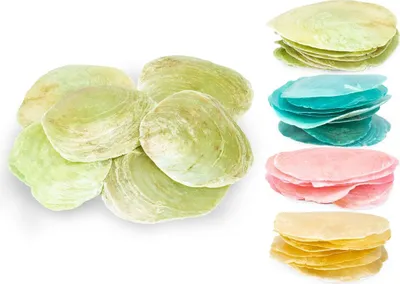 Produktbild von Perlmuttscheiben 0,25 kg Muschelscheiben gefärbt 5 Farben durchscheinend Basteln, Farbe:Hellgrün
