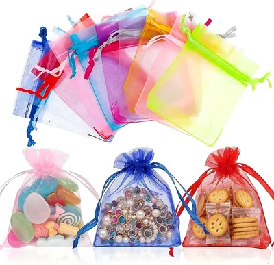 Produktbild von Bunte Organza Beutel mit Kordelzug, 100 Stück, 10x15cm | Organzasäckchen für Schmuck und Bonbons