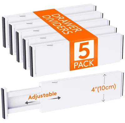 Produktbild von Schubladentrenner Kleiderteiler Schubladenorganizer - 5 Stück - Verstellbar 34,3 bis 55,9 cm - Kunststoff - Für Schrank und Küche