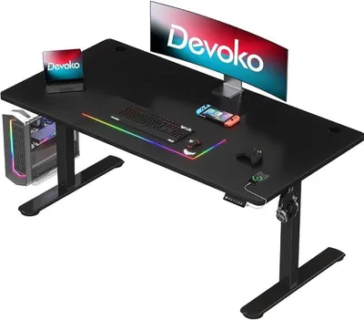 Imagen del producto de Escritorio de altura ajustable con puerto USB, 140x60 cm, color