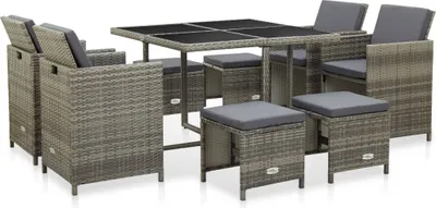 Produktbild von 9-tlg. Garten-Essgruppe mit Auflagen Poly Rattan Grau