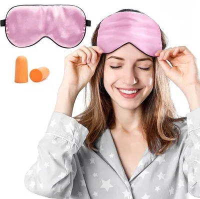 Imagen del producto de Mascarilla de seda para dormir, 100% apta para la piel, cómoda e ideal para viajes y uso en casa (1 unidad - Rosa)