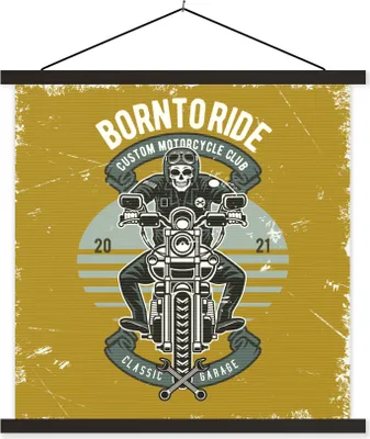 Produktbild von MuchoWow® Textilposter Mancave - Motor - Totenkopf - Vintage 120x120 cm mit schwarzem Rahmen - Aufhängungsset