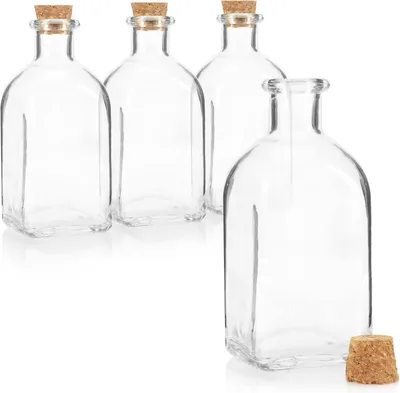 Imagen del producto de Conjunto de 4 botellas de vidrio de 120 ml cada una, con tapón de corcho, ideales para usar en la cocina