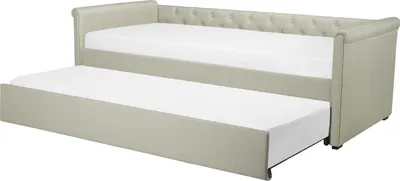 Zdjęcie produktu dla BELIANI Łóżko dziecięce wysuwane ze stelażem beżowe tapicerowane tkaniną pikowane oparcie 90 x 200 cm