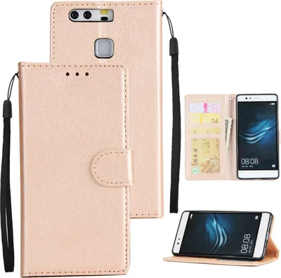 Produktbild von Für Huawei P9 plus Kunstleder Smart Phone Case Schutzhülle mit Schnalle & 3 Kartenposition Golden