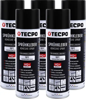 Produktbild von TECPO 1K Sprühkleber 5x 500ml Spray Kleber für Schaumstoff, Wolkenhimmel und Akustikpaneele Klebespray transparent bis 110°C Hitzebeständig