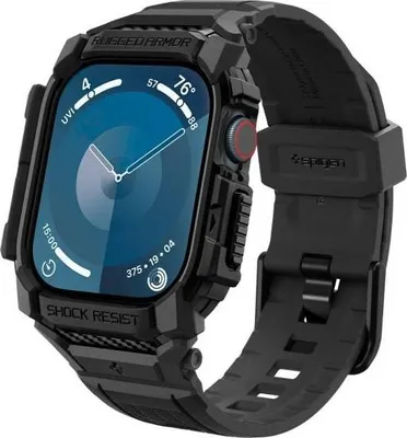 Produktbild von Spigen Rugged Armor Pro, Hülle, Smartwatch, Schwarz, Apple, Apple Watch 10 (46mm), Thermoplastische Polyurethane (TPU)