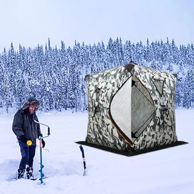 Produktbild von Tragbares Eisangelzelt - Kuppelzelt - 210D Oxford - Fiberglasstangen Ø 9,5 mm - Winddicht - Für 2 Personen - Gewicht 9 kg - Gelb