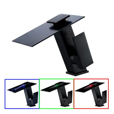 Produktbild von Design LED Bad Wasserfall Armatur Schwarz | Wasserhahn Waschtisch Badarmatur
