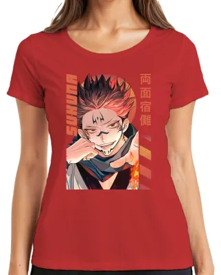 Imagen del producto de Camiseta roja para mujer con diseño de Sukuna, Jujutsu Kaisen, Ryomen Dämon, estilo manga/anime. Talla M