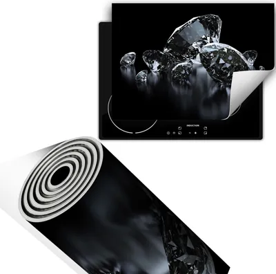 Produktbild von Herdabdeckplatte 70x52 cm Glaskeramikkochfeld Abdeckung Anti Rutsch Matte Aufrollbar, Schwarz Diamanten