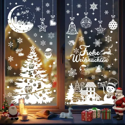 Produktbild von 9 Blatt Fensterbilder Weihnachten Selbstklebend, Weihnachtsdeko Innen Fenster Fensteraufkleber Weihnachten Wiederverwendbar, Weihnachts Fensterbilder