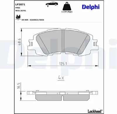 Produktbild von DELPHI Bremsbeläge Satz Vorne Bremsklötze für TOYOTA YARIS (P21, PA1, PH1) LP3871