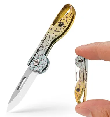 Produktbild von Klappmesser Mini EDC Titan TC4 Griff 7cr17Mov Stahl Klinge Schlüsselloch Yuzu