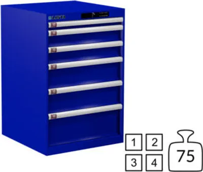 Produktbild von Lista Schubladenschrank - 78.954.090 - 850x564x572 mm (HxBxT) - 6 Schubladen - 75 kg - Code Lock - enzianblau (RAL 5010)