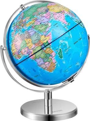 Productafbeelding van VEVOR Wereldsbol met standaard, 330,2 mm, educatieve geografische bol van ABS-materiaal met nauwkeurige tijdzones, 720° draaibare bol voor kinderen die geografie leren in de klas