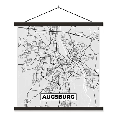 Produktbild von MuchoWow® Textilposter Karte - Augsburg - Karte - Deutschland 40x40 cm mit schwarzem Rahmen - Fotos