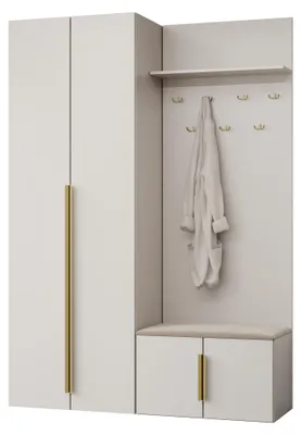 Produktbild von MIRJAN24 Garderoben-Set Kerkin I, Garderobe mit vier Drehtüren + Spiegel mit Kleiderhaken (Farbe: Sandbeige)