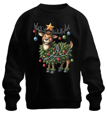 Produktbild von Weihnachtsrentier Niedlich Lustig Weihnachtsbaum Kugeln Sweatshirt Pullover, Schwarz, L