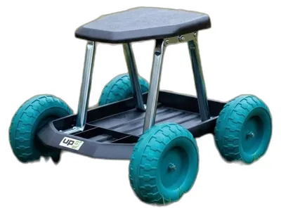 Immagine prodotto di UPP Sedile Scorrevole da Giardinosauro con Vassoio Portattrezzi, Ruote Larghe, Altezza 33 cm, Capacità 130 kg, per Giardinaggio e Lavori a Terra