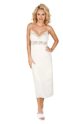 Produktbild von Donna Damen verführerisches langes Nachthemd/Negligee ohne Ärmel mit eleganter Spitze, lang Spaghettiträger Ecru, Gr. 40