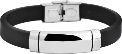 Produktbild von Akzent Armband aus Echtleder und Edelstahl in Schwarz