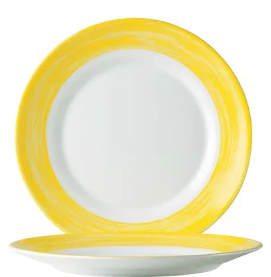 Image de Brosse jaune pour restauration. Plateau plat, diamètre 15,5 cm - lot de 6 pièces