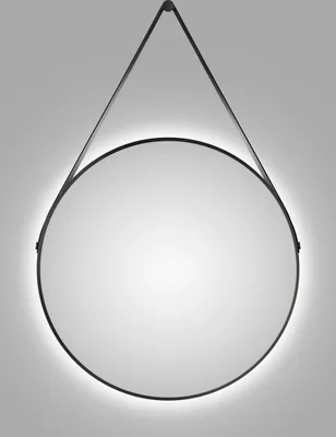 Image de Miroir mural rond Talos Black Light Matt Ø 80 cm - miroir de bain avec éclairage indirect - sangle de suspension en aspect cuir - miroir éclairé avec lumière blanche neutre - cadre en aluminium noir mat de haute qualité - miroir de bain