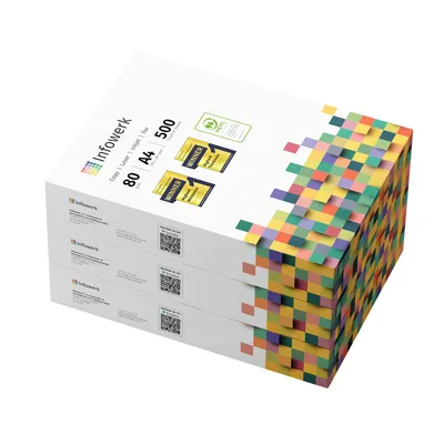 Produktbild von Infowerk Druckerpapier Kopierpapier 1500 Blatt 3 x 500 A4 80g Premium Hochweiß PEFC