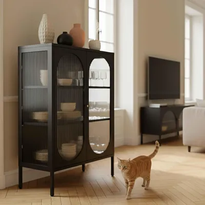 Produktbild von Modernes 2-türiges Sideboard 80 cm aus Metall und schwarzem Glas - Oviala Dreamy