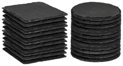 Immagine prodotto di Sottobicchieri in pietra ollare, materiale resistente, design antiscivolo, 12 rotondi, 12 quadrati