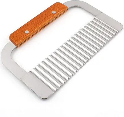 Produktbild von Kartoffelschneider, Pommesschneider, Wellenschnitt Messer Edelstahl Klinge mit Holzgriff, Küchengerät Schneidwerkzeug für Gemüse, Kartoffeln, Zwiebeln