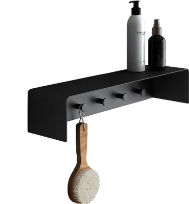 Produktbild von Mai & Mai Garderobe Handtuchhaken mit Ablage Schwarz matt 50x10x10 cm aus hochwertigem Edelstahl