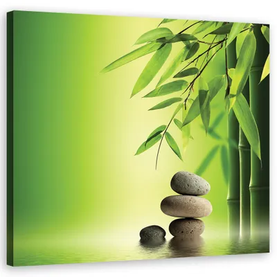Produktbild von Leinwandbild Zen-Steine und Bambus auf grünem Hintergrund 30x30 Feeby Grün bild für die wand bereit zum aufhängen