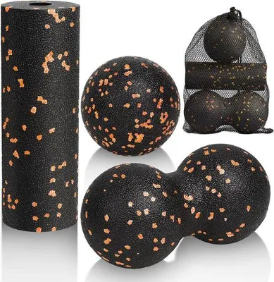 Productafbeelding van 3-in-1 massageset - schuimroller, pindabal en dubbele lacrosseballen - verlicht spierspanning, oranje